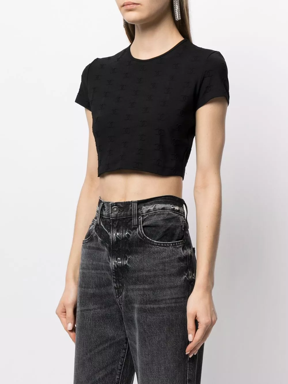 Affordable CHANEL 1997 CC logo-embroidered crop top Women 0119