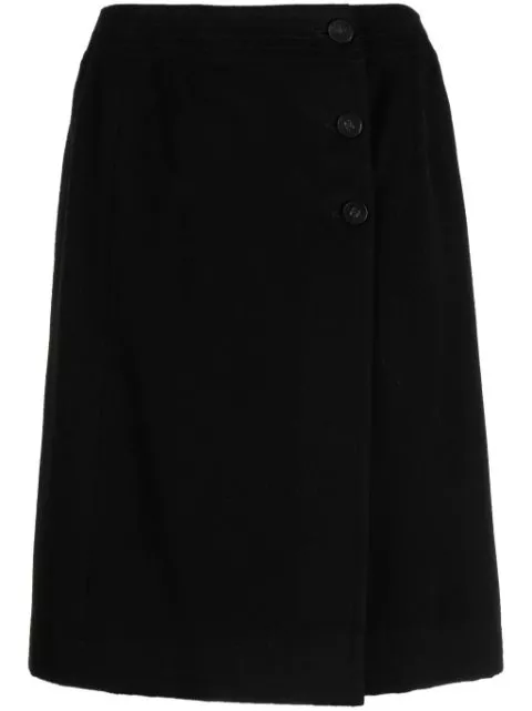 CHANEL 2001 buttoned A-line cashmere wrap skirt Women 0118