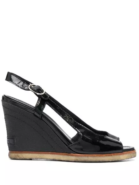 CHANEL 2007 logo-patch wedge sandals Women 0113