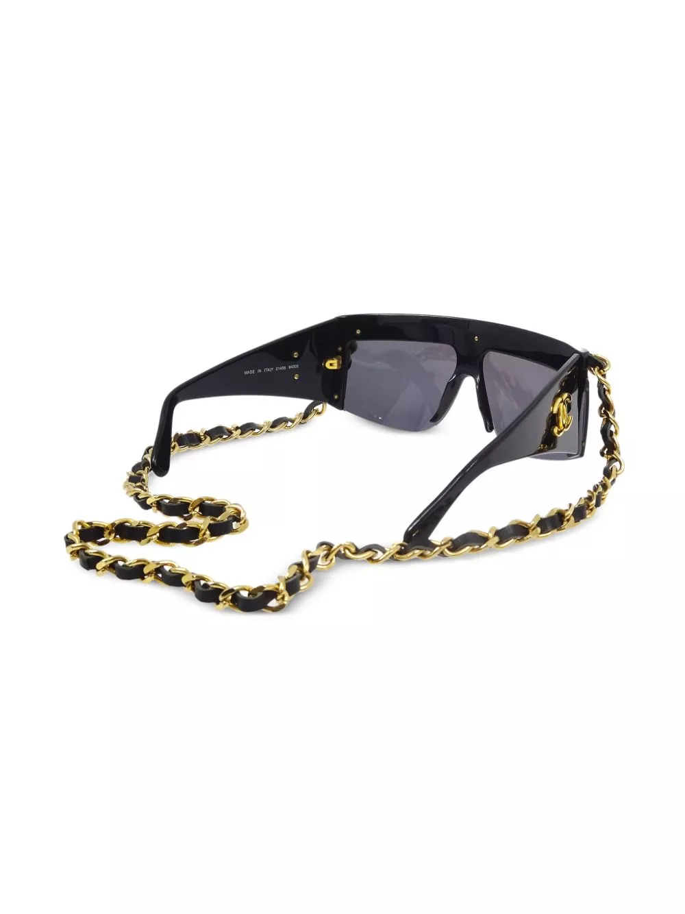 Affordable CHANEL 1990-2000 leather-and-chain trimmed shield sunglasses Women 0117