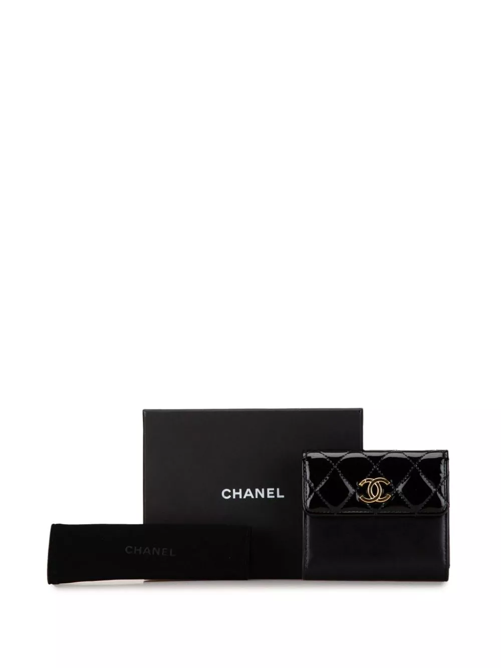 Affordable CHANEL 2020 CC Quilted Patent and Lambskin Trifold Wallet small wallets Women 0129