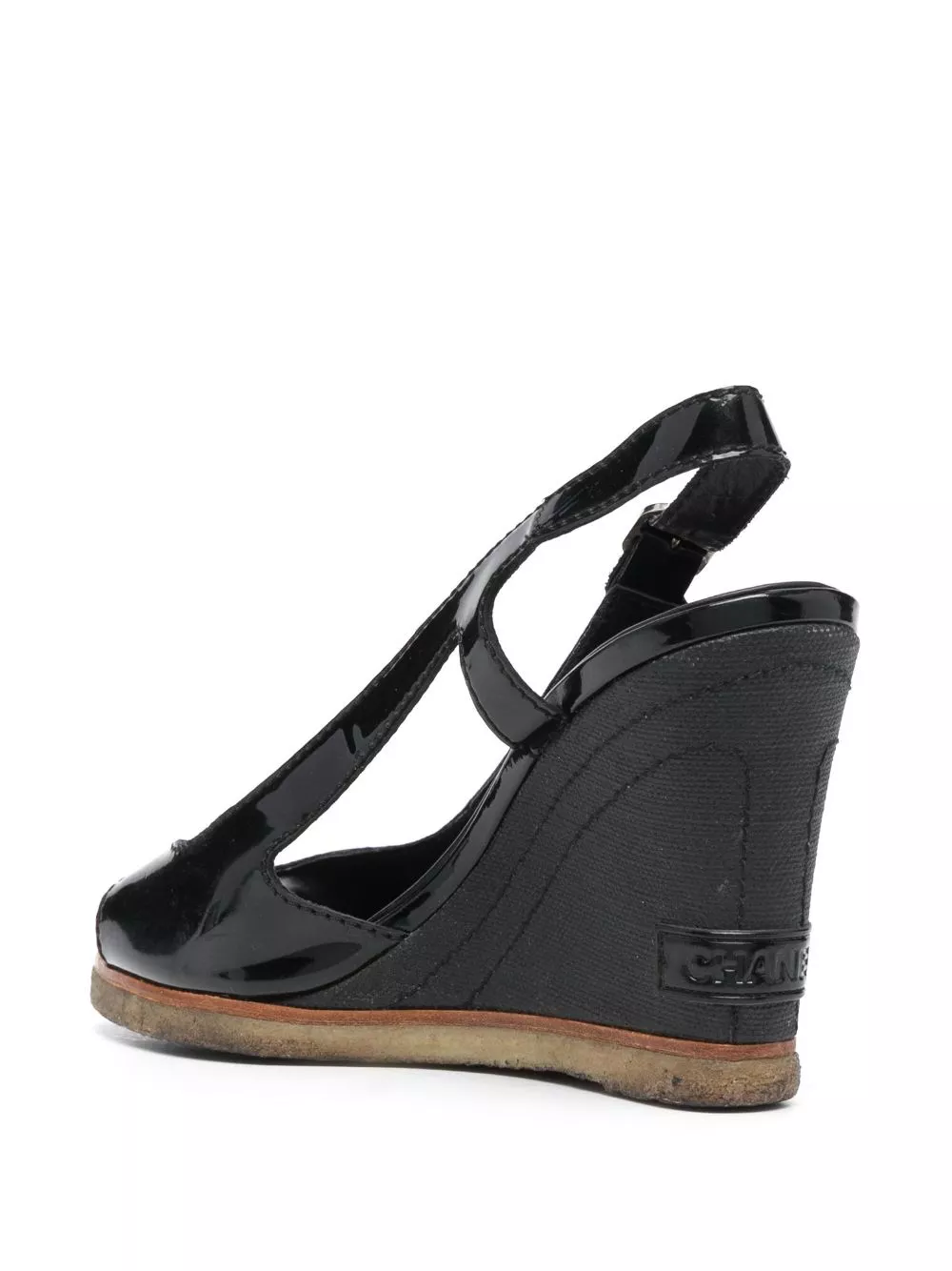 Affordable CHANEL 2007 logo-patch wedge sandals Women 0113