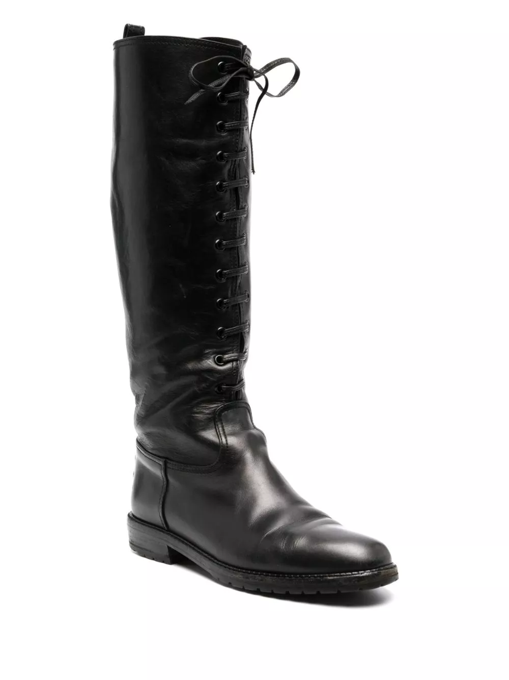 Affordable CHANEL 2000s lace-up knee-high boots Women 0113