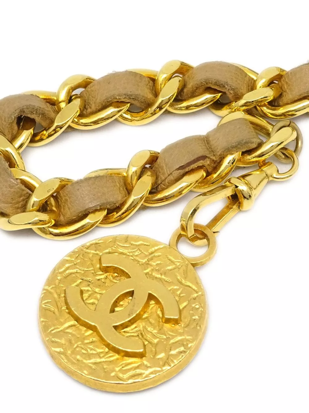 Affordable CHANEL 1982 Medallion leather-and-chain belt Women 0117