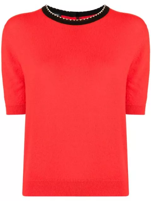 CHANEL 1990-2000s trimmed neck cashmere T-shirt Women 0118