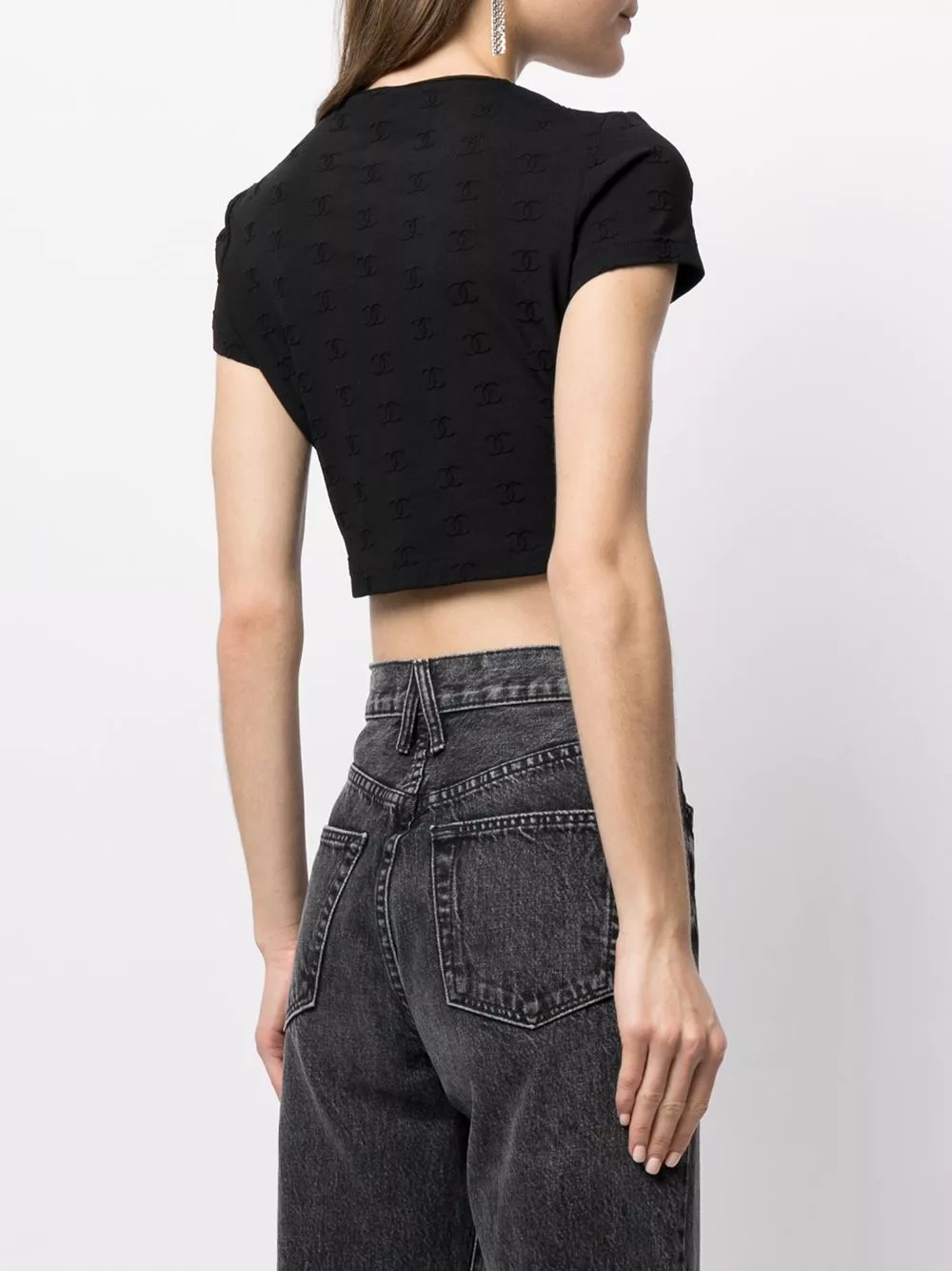 Affordable CHANEL 1997 CC logo-embroidered crop top Women 0119