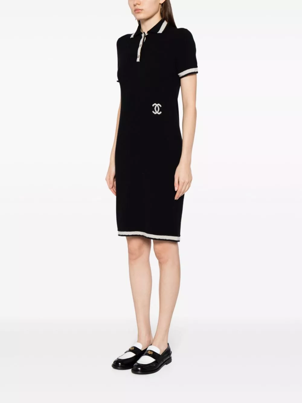 Cheap CHANEL 2004 CC-logo cashmere polo dress Women 0118