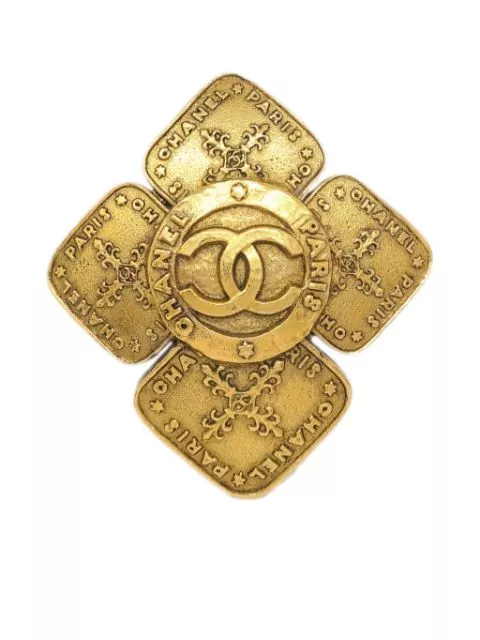 Affordable CHANEL 1980-1990s gold plated Flower CC brooch Women 0205