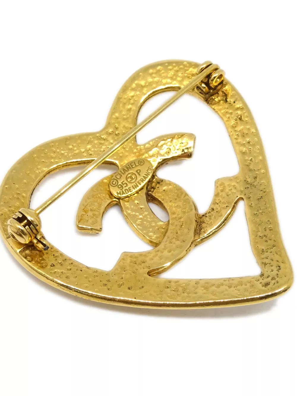 Cheap CHANEL 1995 gold plated CC Heart brooch Women 0206