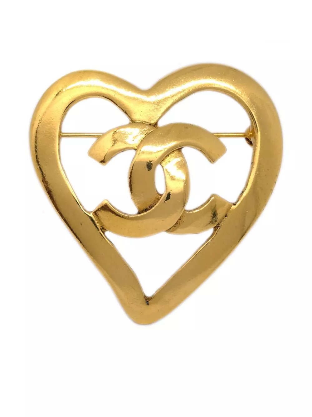 Cheap CHANEL 1995 gold plated CC Heart brooch Women 0206