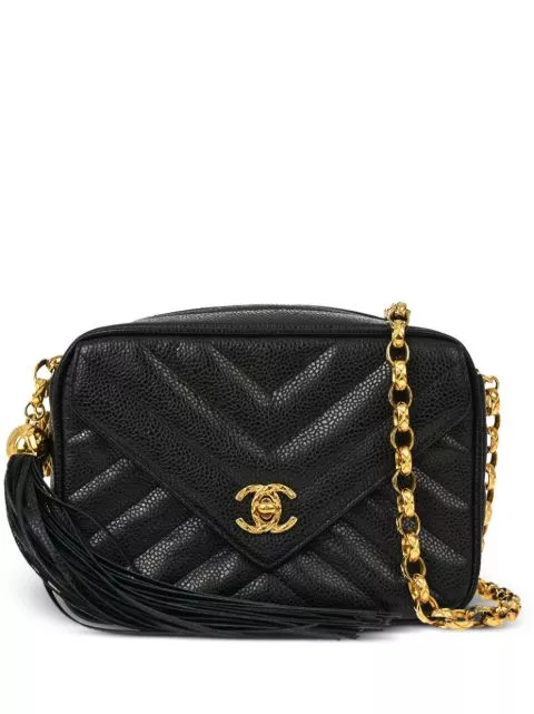 Affordable CHANEL 1992 chevron-quilted tassel-detailed camera bag Women 0203